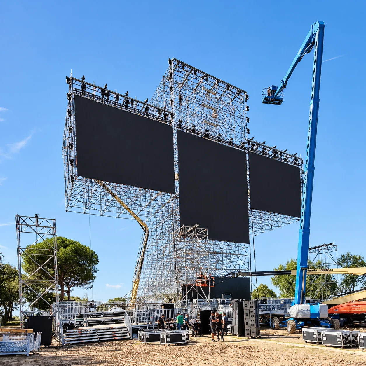 Muntatge de tres pantalles LED de gran format a l’exterior